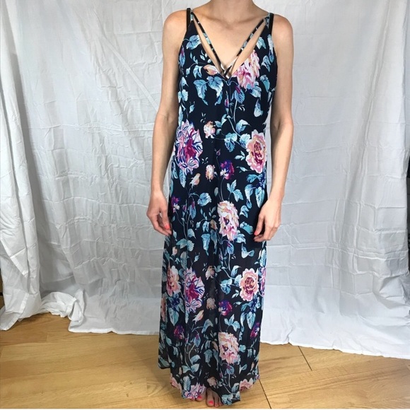 4/$50 Blue Pink Floral Maxi Dress - Picture 2 of 2